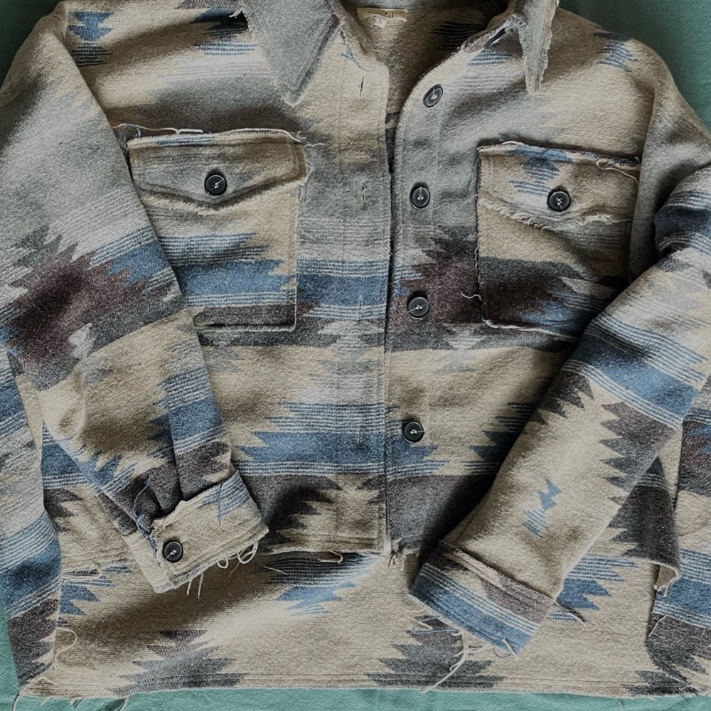 Distressed Semi cropped Western Shacket
